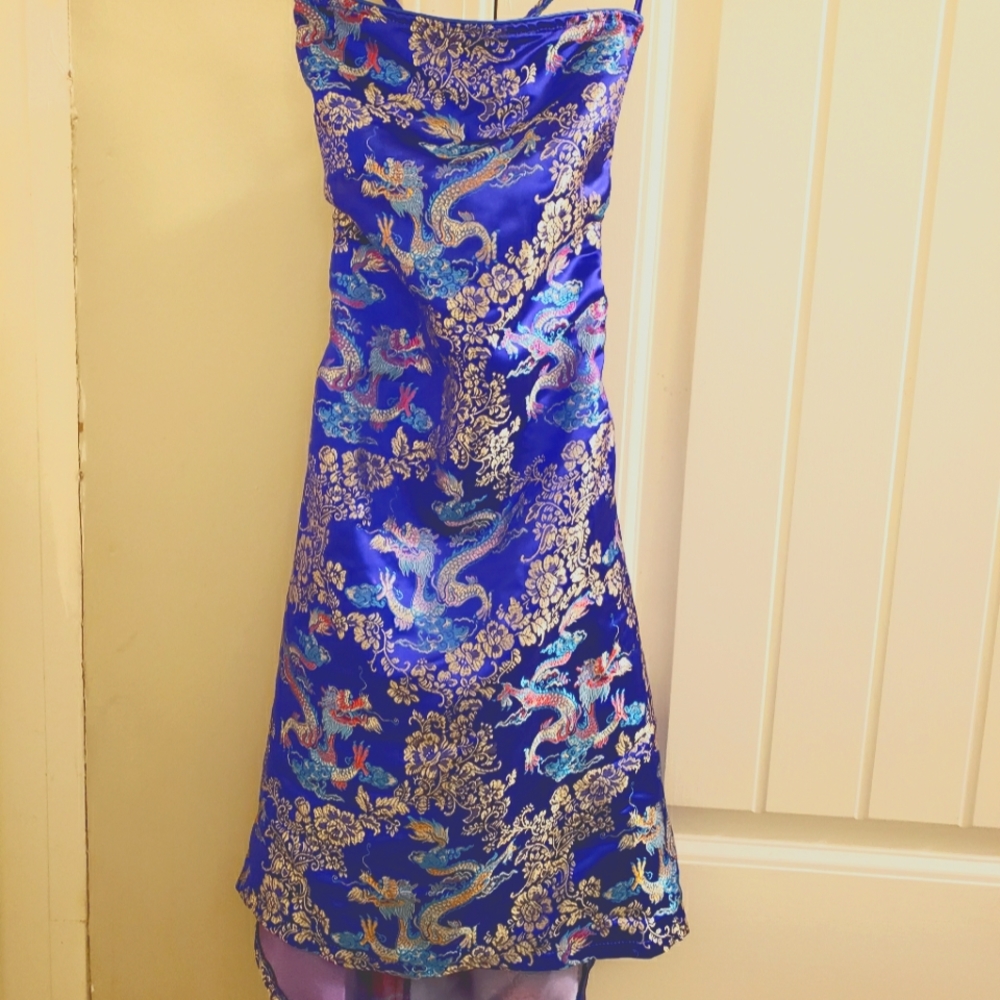 Spaghetti strap satin Asian apron dress